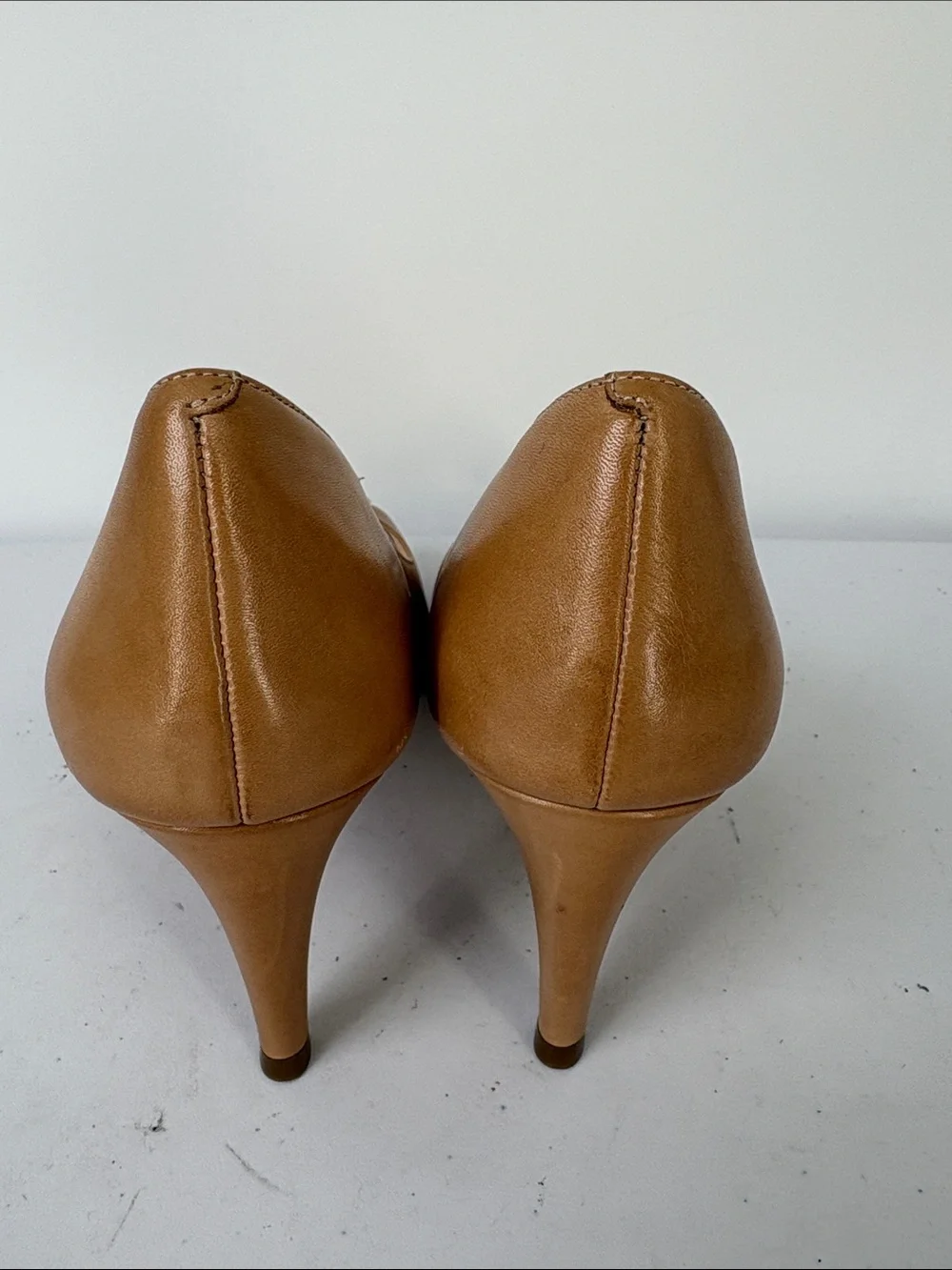 🥦 Cole Haan leather Tan Peep-Toe  Pumps
